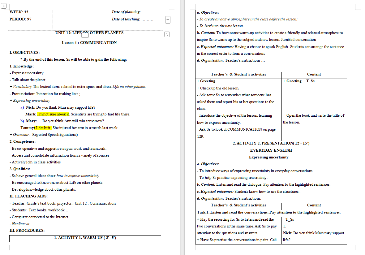 Tiếng Anh 8 Unit 12: Communication