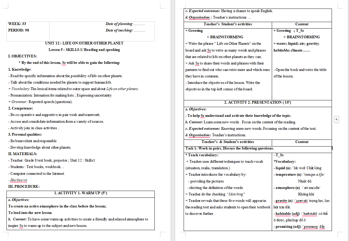Tiếng Anh 8 Unit 12: Skills 1