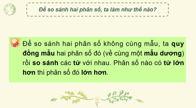 PowerPoint Toán 6 Bài 2: So sánh các phân số. Hỗn số dương