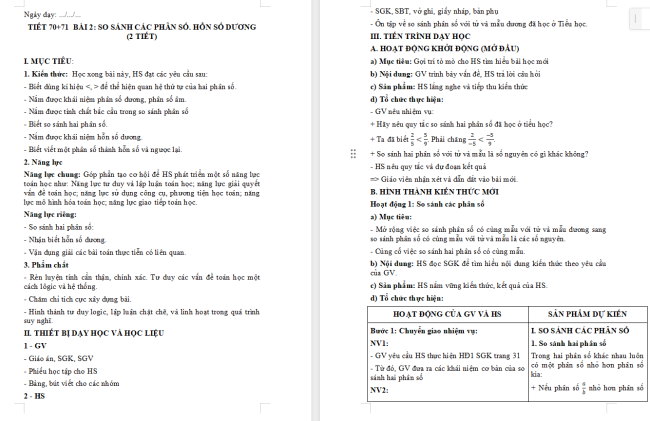 Giáo án Toán 6 Bài 2: So sánh các phân số. Hỗn số dương