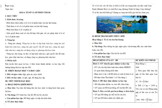 Giáo án Toán 6 Bài 4: Tỉ số và tỉ số phần trăm