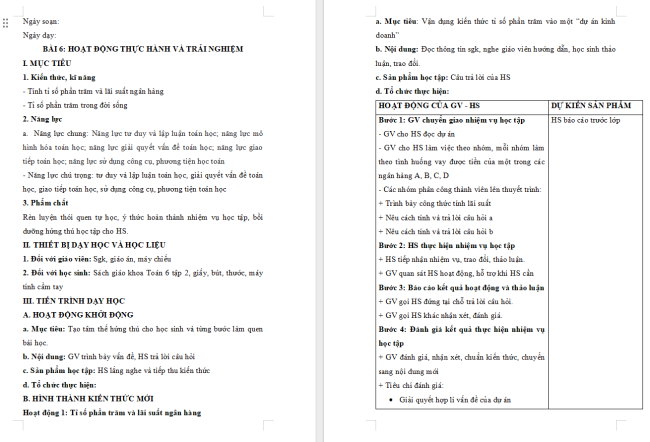 Giáo án Toán 6 Bài 6: Hoạt động thực hành và trải nghiệm