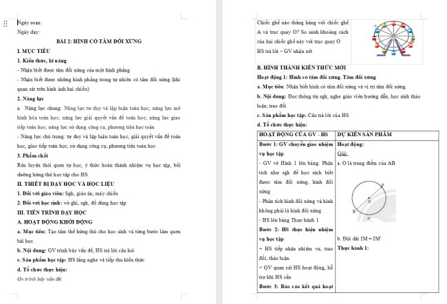 Giáo án Toán 6 Bài 2: Hình có tâm đối xứng