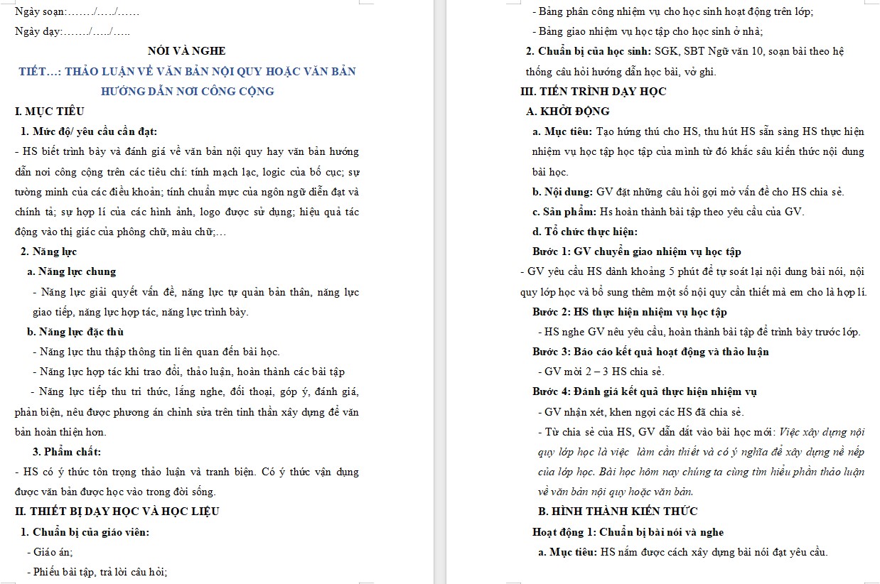 KHBD Ngữ văn 10 Bài Thảo luận về văn bản nội quy hoặc văn bản hướng dẫn nơi công cộng