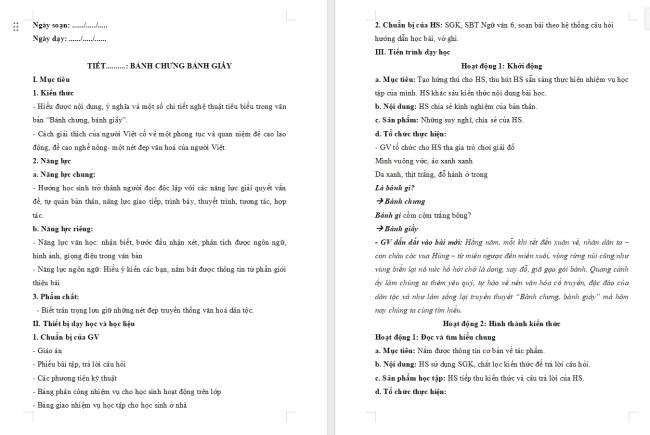 Giáo án Văn 6 Bài 6: Bánh chưng, bánh giầy