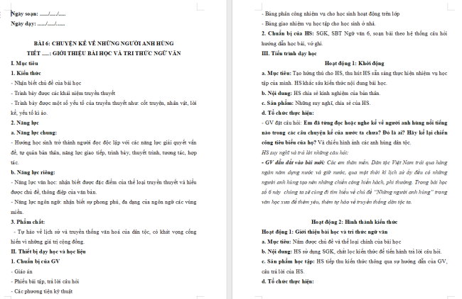 Giáo án Văn 6 Bài 6: Tri thức ngữ văn