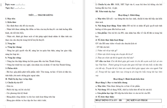 Giáo án Văn 6 Bài 6: Thánh Gióng