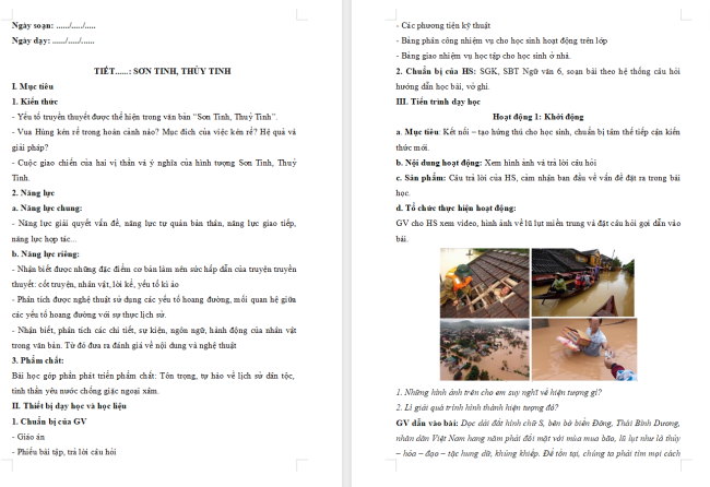 Giáo án Văn 6 Bài 6: Sơn Tinh, Thủy Tinh