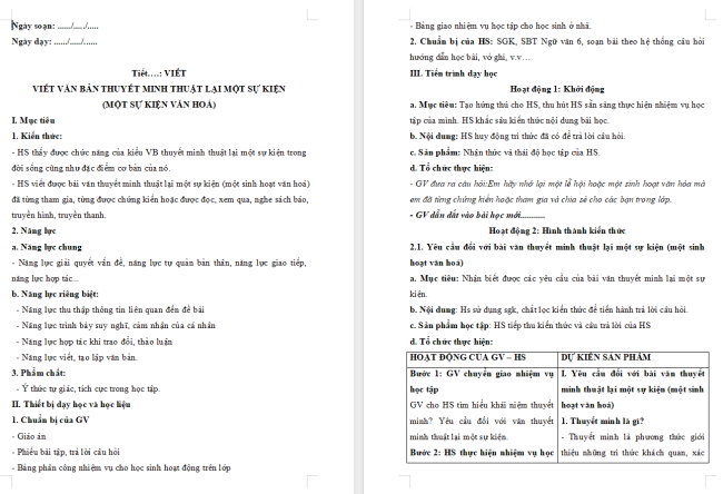 Giáo án Văn 6 Bài 6: Viết bài văn thuyết minh thuật lại một sự kiện