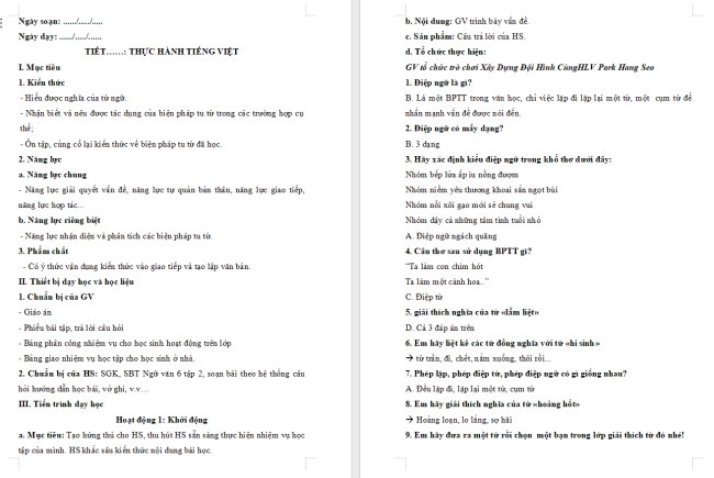 Giáo án Văn 6 Bài 7: Thực hành tiếng Việt (trang 35)