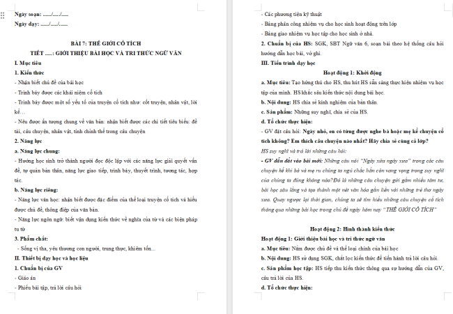 Giáo án Văn 6 Bài 7: Tri thức ngữ văn