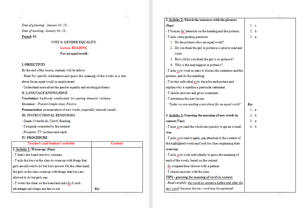 Giáo án Tiếng Anh 10 Unit 6: Reading