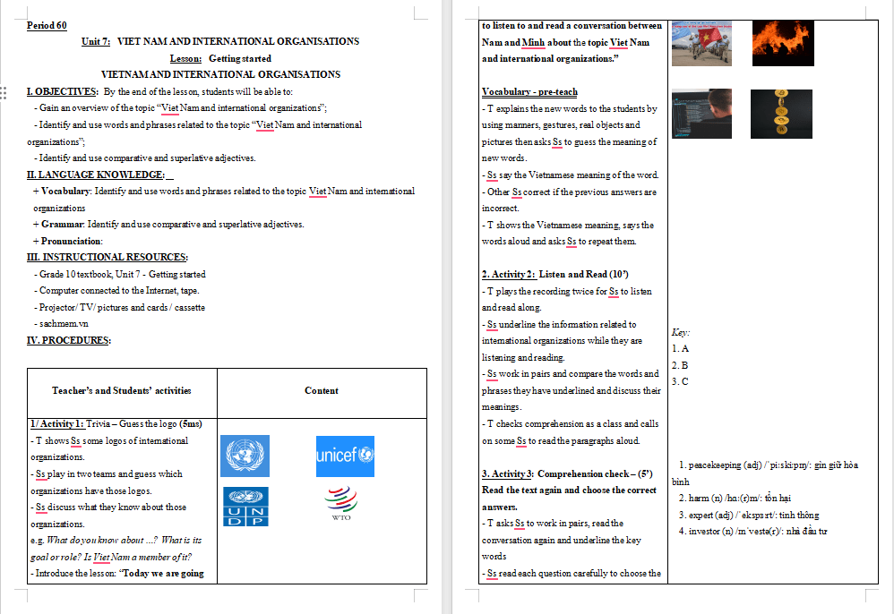 Giáo án Tiếng Anh 10 Unit 7: Getting Started