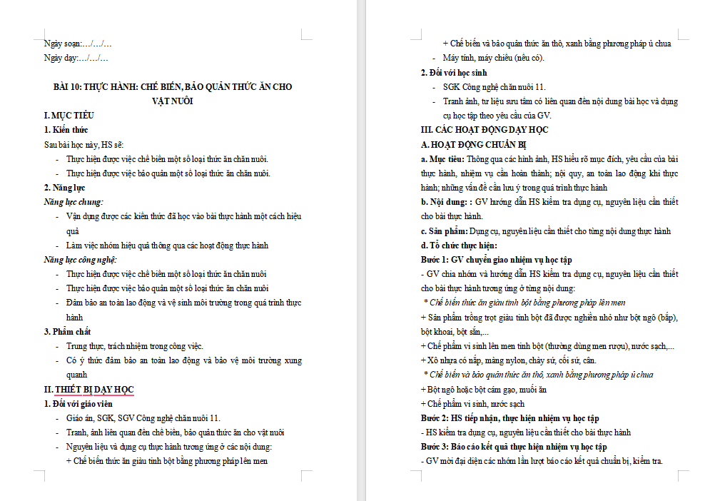 Giáo án PowerPoint Công nghệ Chăn nuôi 11 Bài 10