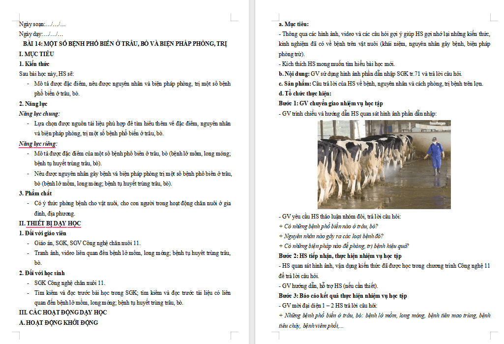 Giáo án PowerPoint Công nghệ Chăn nuôi 11 Bài 14