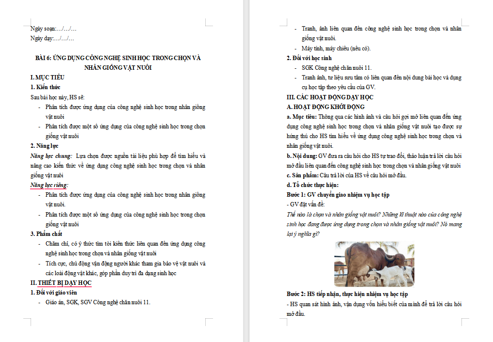 Giáo án PowerPoint Công nghệ Chăn nuôi 11 Bài 6