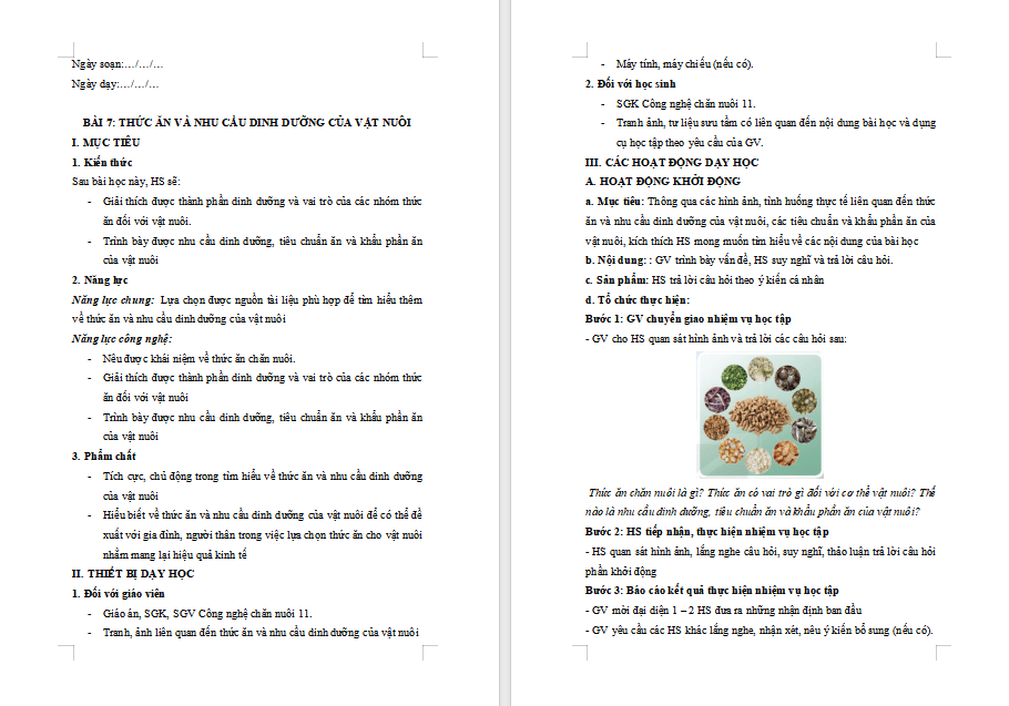 Giáo án PowerPoint Công nghệ Chăn nuôi 11 Bài 7