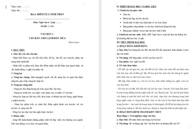 Giáo án Văn 6 Bài 6: Gió lạnh đầu mùa