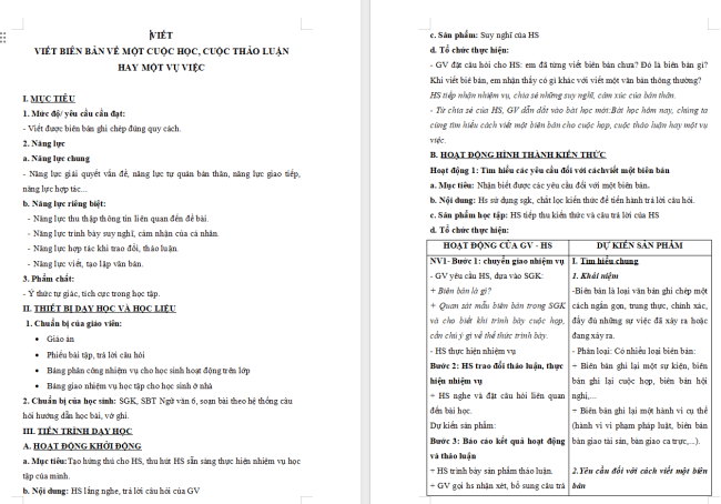 Giáo án Văn 6 Bài 6: Viết biên bản về một cuộc họp, cuộc thảo luận hay một vụ việc