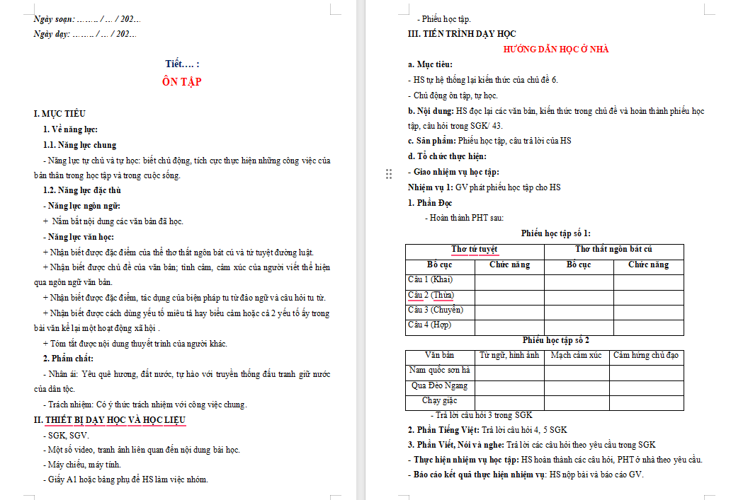 Giáo án Ngữ văn 8 Bài 6: Ôn tập