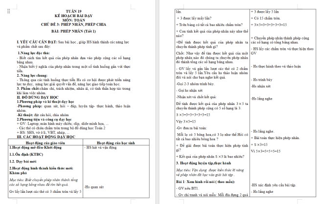 Giáo án Toán 2: Phép nhân