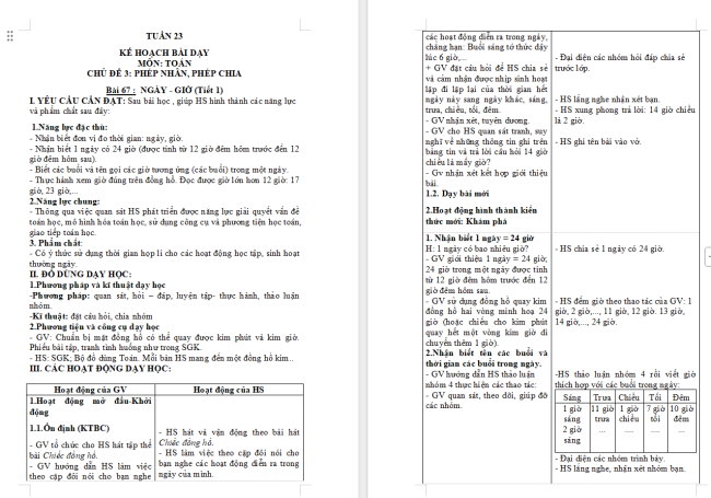 Giáo án Toán 2: Ngày - Giờ