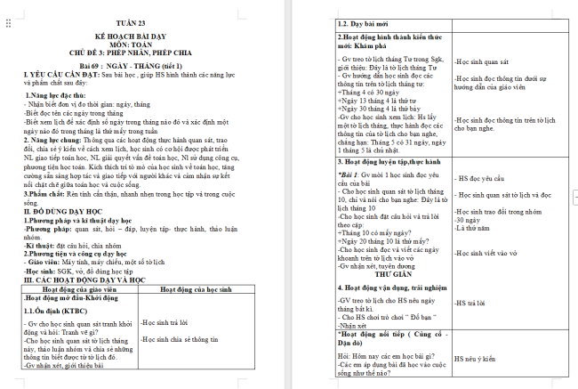 Giáo án Toán 2: Ngày - Tháng