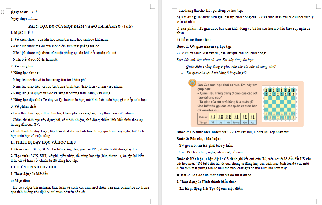 Giáo án Toán 8 Bài 2: Tọa độ của một điểm và đồ thị của hàm số 