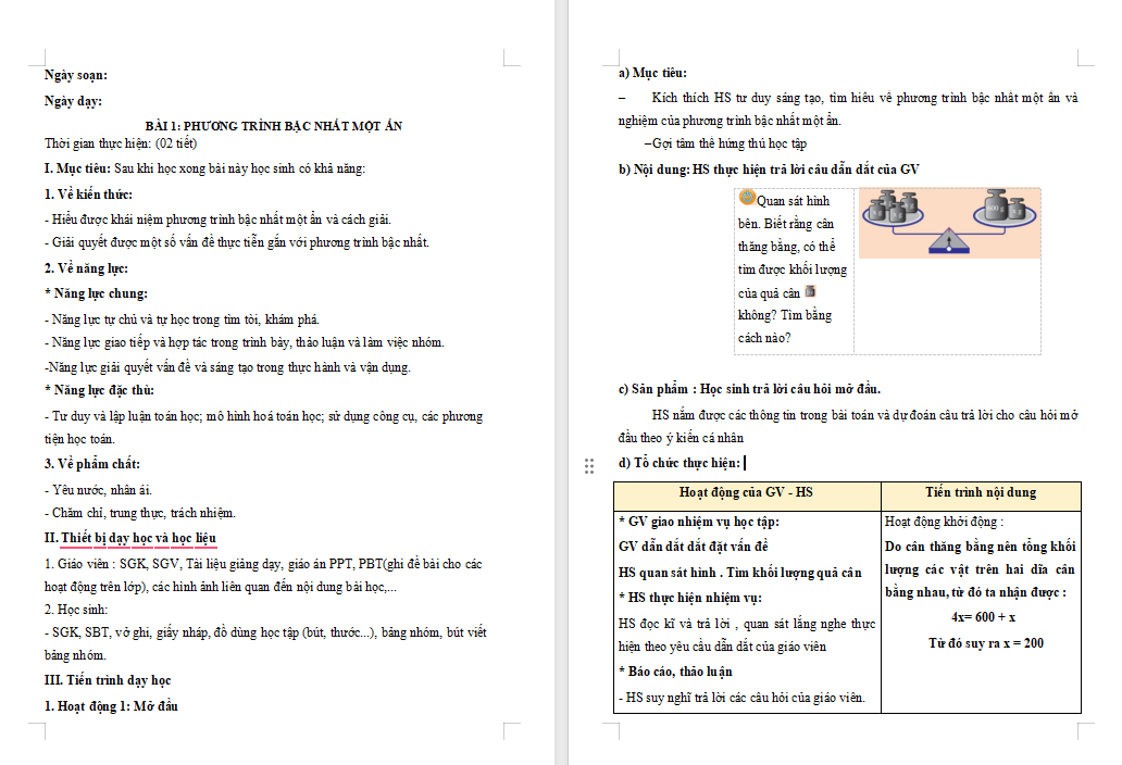 Giáo án Toán 8 Bài 1: Phương trình bậc nhất một ẩn 