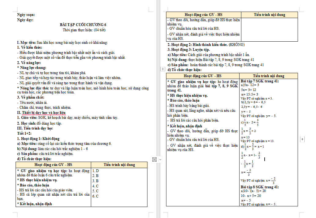 Giáo án Toán 8 Bài 2: Giải bài toán bằng cách lập phương trình bậc nhất 