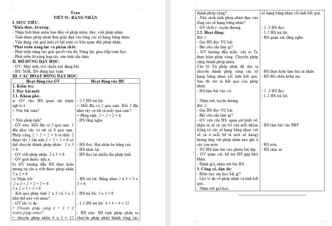 Giáo án Toán 2 Bài 37: Phép nhân