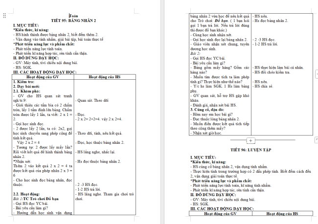 Giáo án Toán 2 Bài 39: Bảng nhân 2