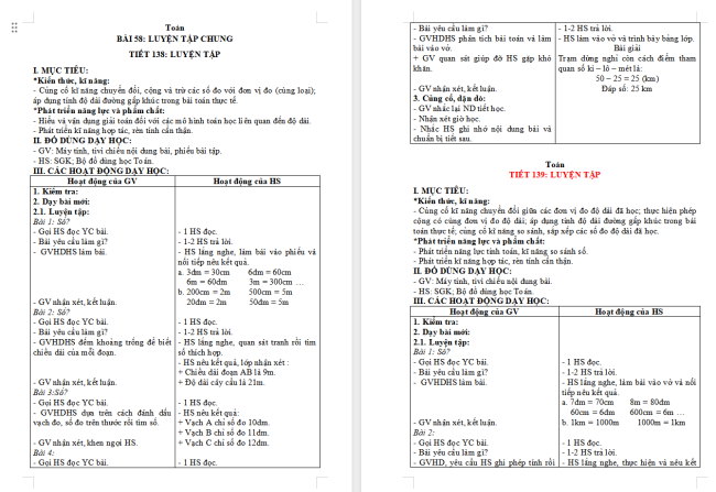 Giáo án Toán 2 Bài 58: Luyện tập chung