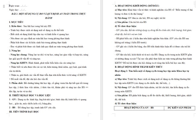 Giáo án KHTN 6 Bài 2