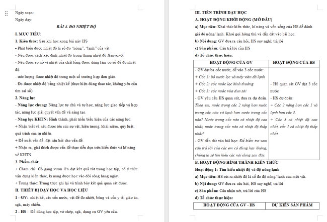 Giáo án KHTN 6 Bài 4: Đo nhiệt độ