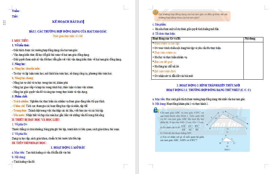 Toán 8 Bài 2: Các trường hợp đồng dạng của hai tam giác