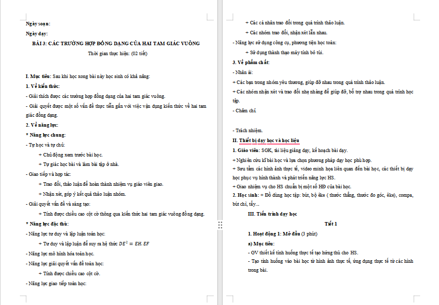 Toán 8 Bài 3: Các trường hợp đồng dạng của hai tam giác vuông