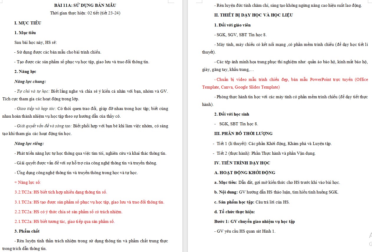 Giáo án Bài 11A Tin học 8 Chân trời sáng tạo