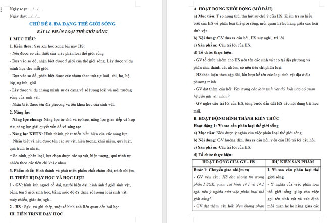 Giáo án KHTN 6 Bài 14: Phân loại thế giới sống