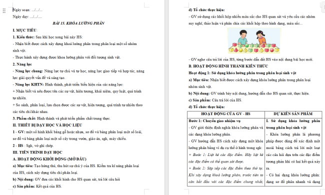 Giáo án KHTN 6 Bài 15: Khóa lưỡng phân