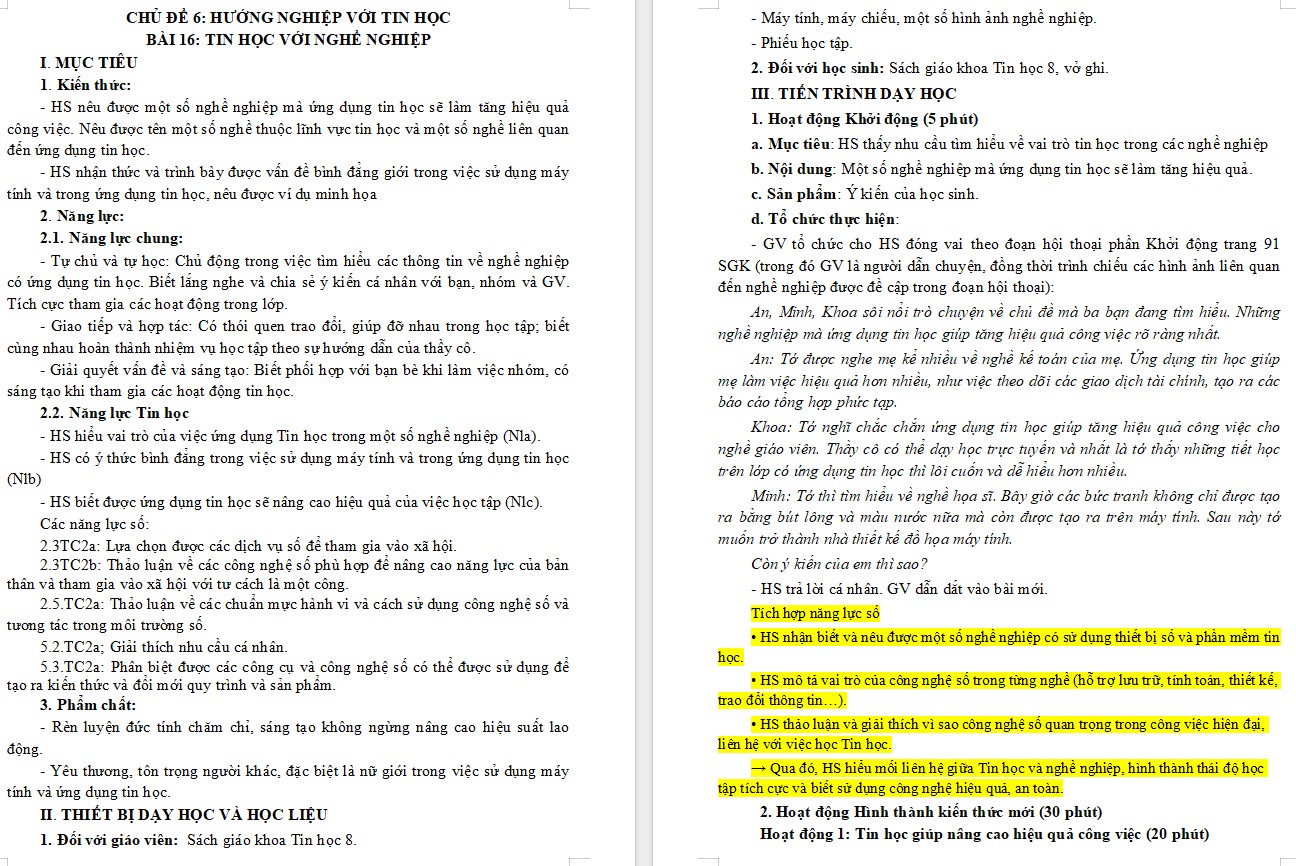 Giáo án Bài 16 Tin học 8 Chân trời sáng tạo