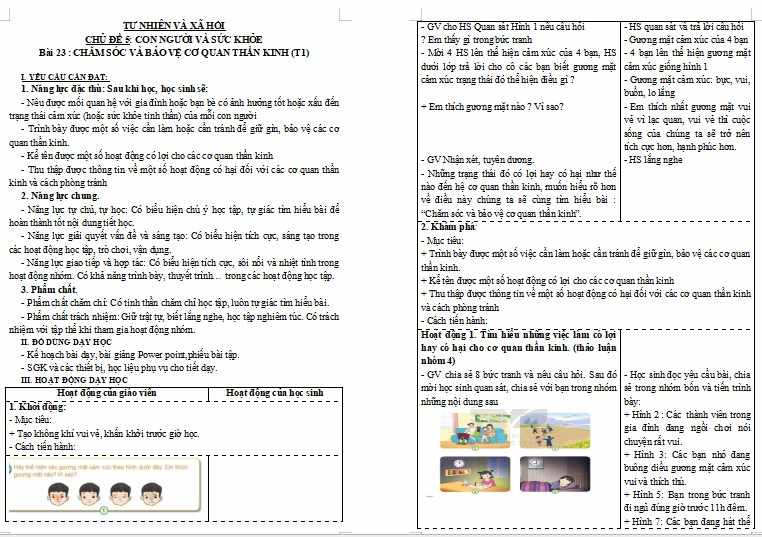 Giáo án Tự nhiên và xã hội lớp 3 Bài 23: Chăm sóc và bảo vệ cơ quan thần kinh