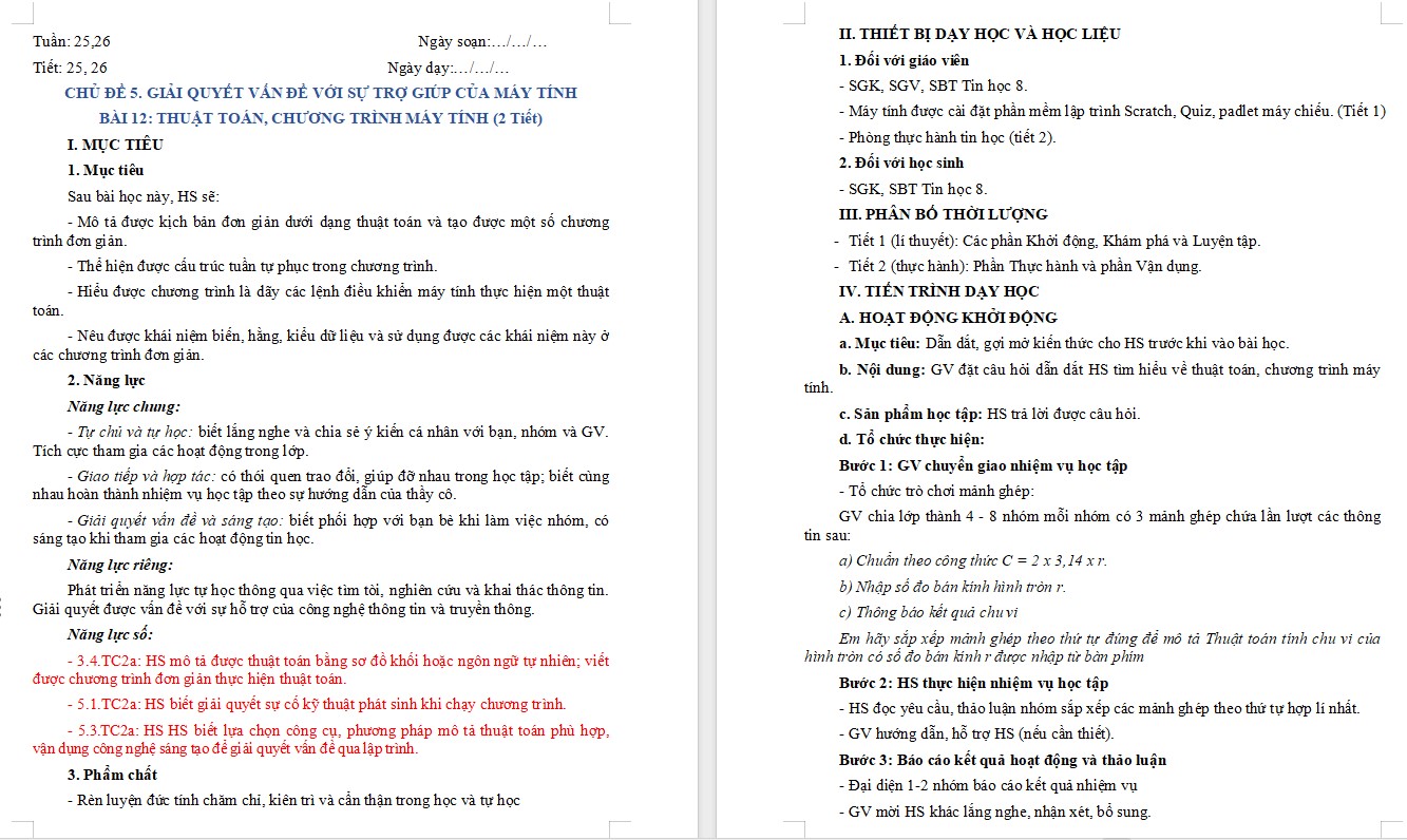 Giáo án Bài 12 Tin học 8 Chân trời sáng tạo