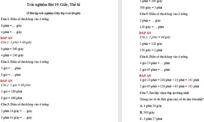 Trắc nghiệm Toán 4 Kết nối tri thức Bài 19: Giây, thế kỉ