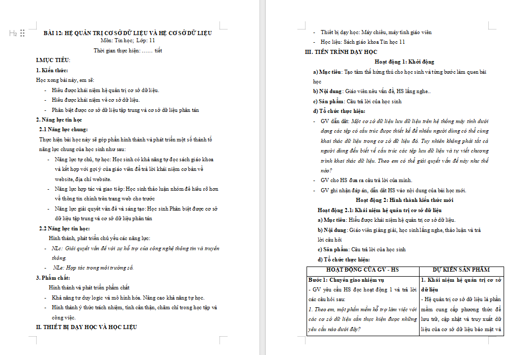 Tin học 11 Bài 12: Hệ quản trị cơ sở dữ liệu và hệ cơ sở dữ liệu