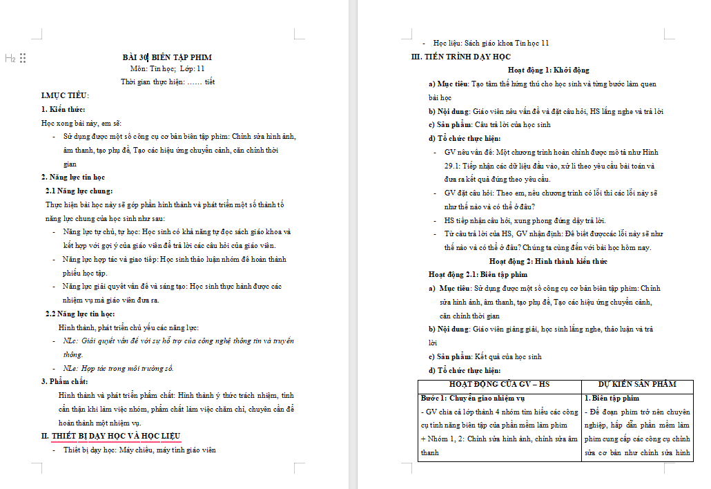 Tin học 11 Bài 30: Biên tập phim