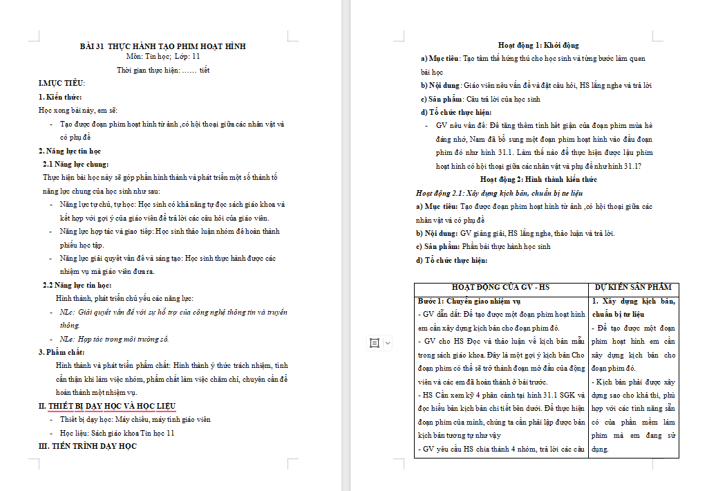 Tin học 11 Bài 31: Thực hành tạo phim hoạt hình