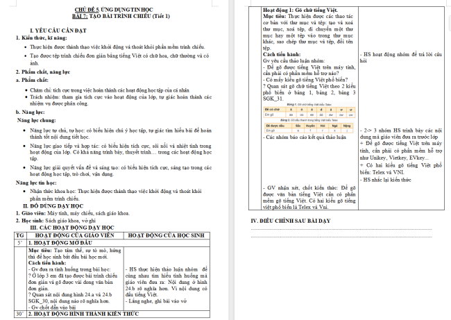 Giáo án Tin học 4 Bài 7: Tạo bài trình chiếu