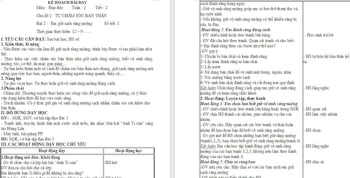 Giáo án Đạo đức 1 Bài 2: Em giữ sạch răng miệng