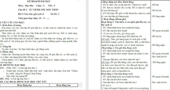 Giáo án Đạo đức 1 Em tắm, gội sạch sẽ